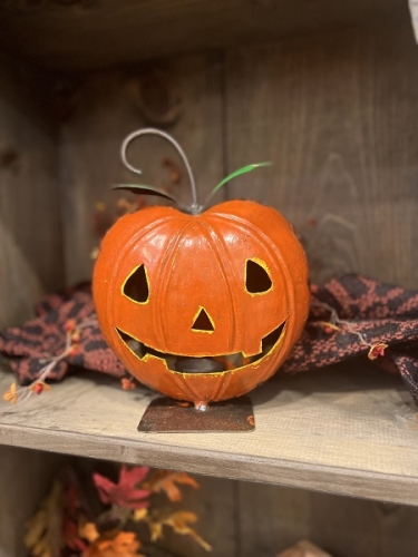 METAL PUMPKIN CANDLE HOLDER LARGE AVAIL JUNE 2023